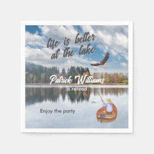 Pensionering vissen aan de waterverf van het meer servet