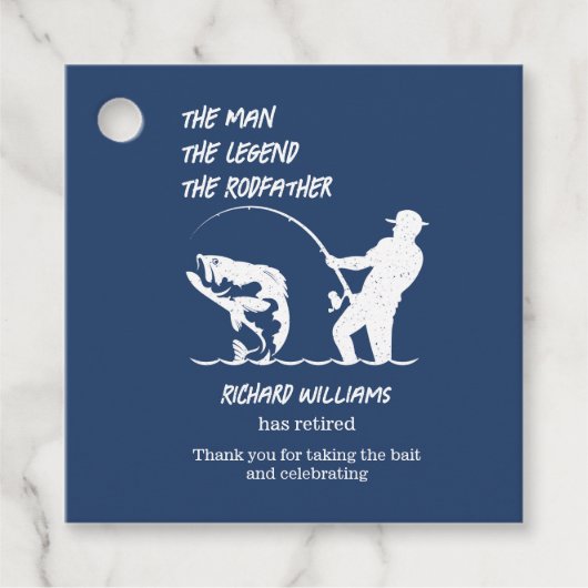 Pensionering Vist de Rodfather Big Fish Bedankjes Labels (Voorkant)