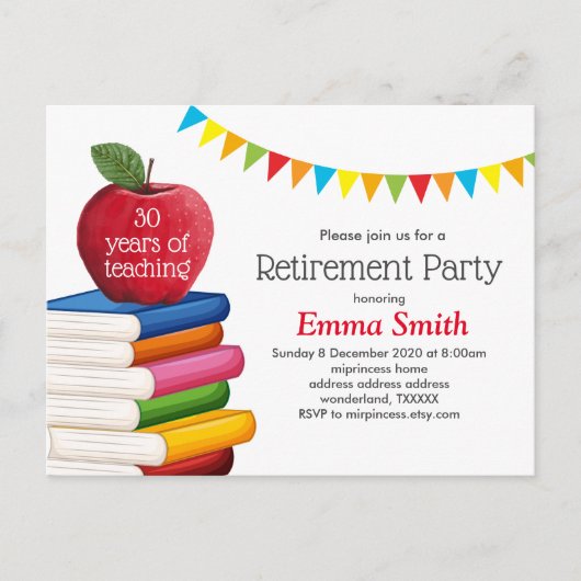 pensionering voor leraren , versie van appel briefkaart (Voorkant)