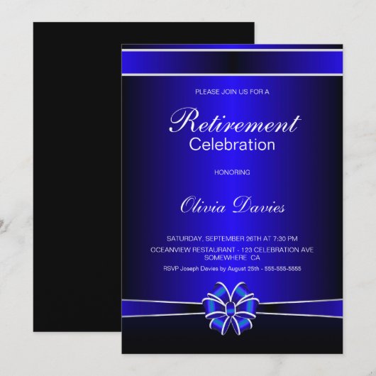 Pensionering zwart en blauw kaart (Voorkant / Achterkant)