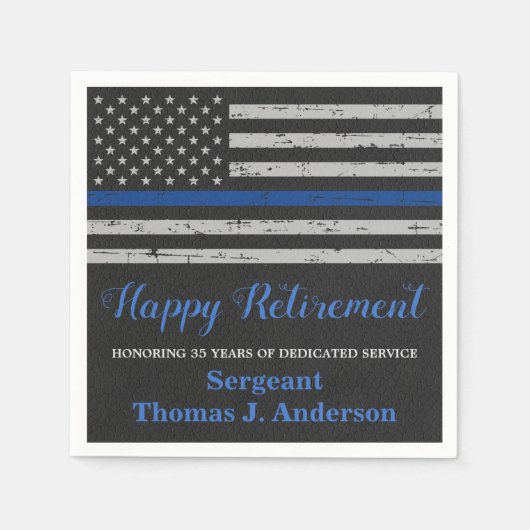 Pensioneringspartij bij de politie met blauwe lijn servet (Voorkant)