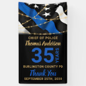 Pensioneringspartij bij de politie met blauwe lijn spandoek (Verticaal)