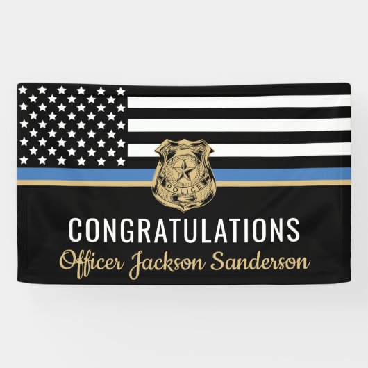 Pensioneringspartij politie Thin Blue Line Spandoek (Horizontaal)