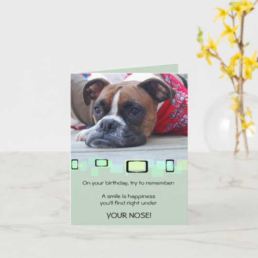 Pensive Brindle Boxer Kaart (Gele Bloem)