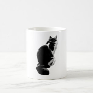 Pensive Cat Back Uitzicht Ink Art Mok