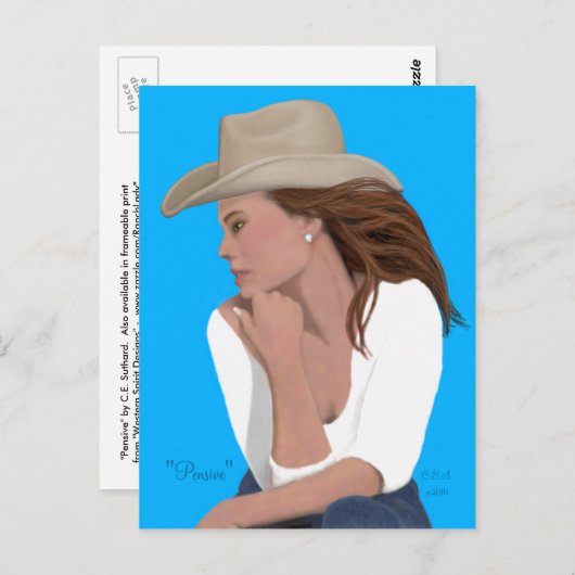 "Pensive" Cowgirl Briefkaart (Voorkant / Achterkant)