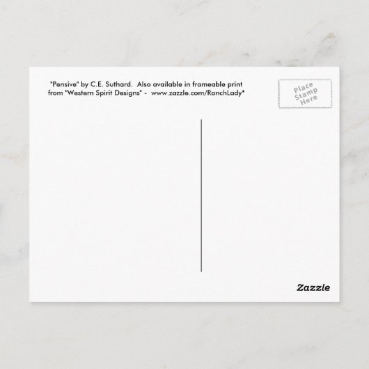 "Pensive" Cowgirl Briefkaart (Achterkant)