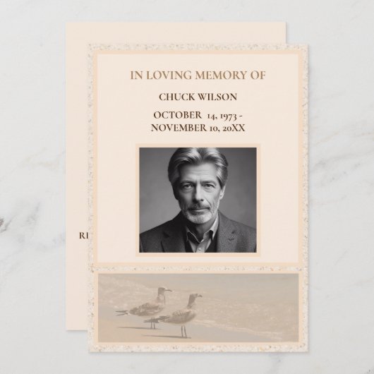 Pensive Seagulls & Sand Funeral Bereavement Kaart (Voorkant / Achterkant)