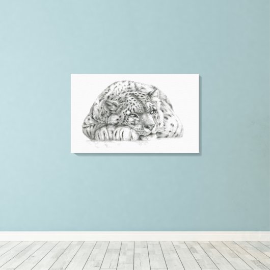 Pensive Snow Leopard door S. Ledneva-Schukina G008 Canvas Afdruk (Insitu (Houten vloer))
