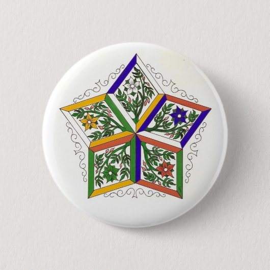 Penta-ster in bloemen ronde button 5,7 cm (Voorkant)