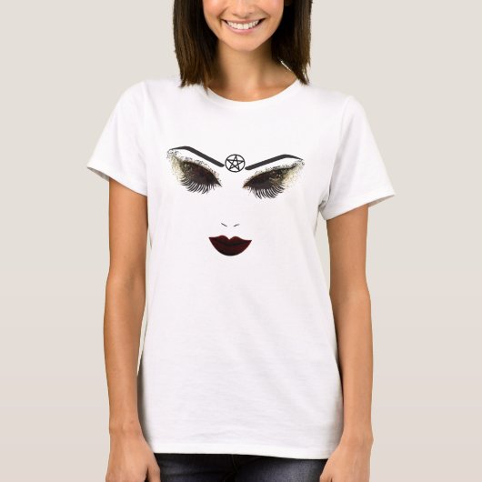 Pentacle Beauty Face Lashes & Dark Lips Makeup T-shirt (Voorkant)