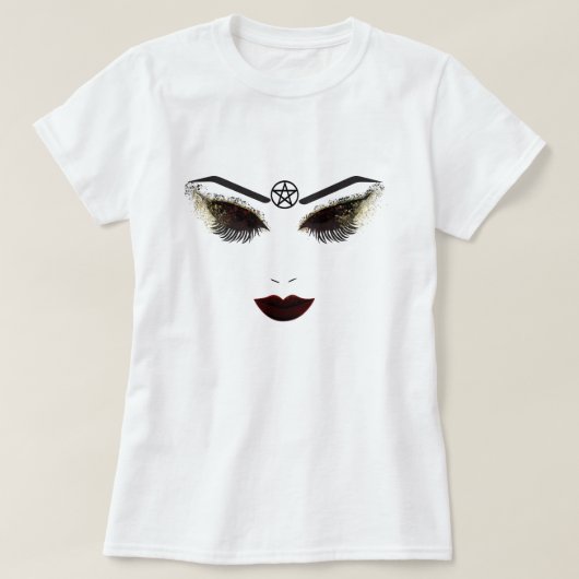 Pentacle Beauty Face Wimpers & Donkere Lippen Make T-shirt (Design voorkant)