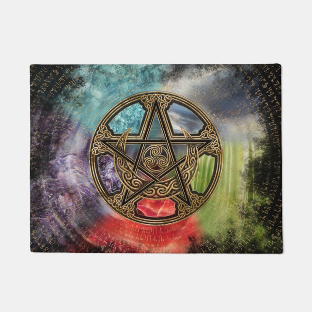 Pentacle Elemental Triskelion Moon Ornament Deurmat (Voorkant)