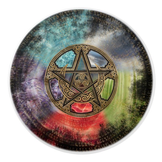 Pentacle Elemental Triskelion Moon Ornament Keramische Knop (Voorkant)