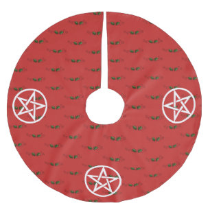 Pentacle en Holly Yule Tree Skirt, Pagan, heks Kerstboom Rok