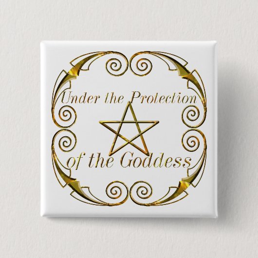 Pentacle Gold, onder bescherming van de godin Vierkante Button 5,1 Cm (Voorkant)
