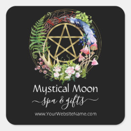 Pentacle Natuur Wreaters Flowers Boho Black Busine Vierkante Sticker