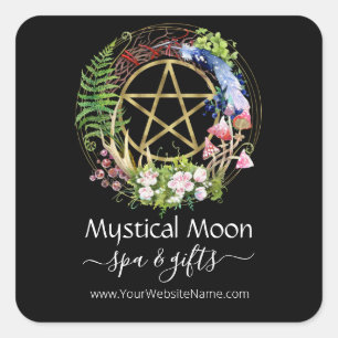 Pentacle Natuur Wreaters Flowers Boho Black Busine Vierkante Sticker