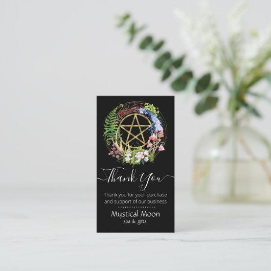 Pentacle Natuur Wreaters Flowers Boho Black Busine Visitekaartje (Staand voorkant)