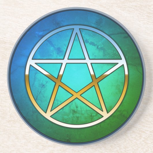 Pentacle on Blue-Green Background Zandsteen Onderzetter (Voorkant)