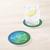 Pentacle on Blue-Green Background Zandsteen Onderzetter (Zijkant)