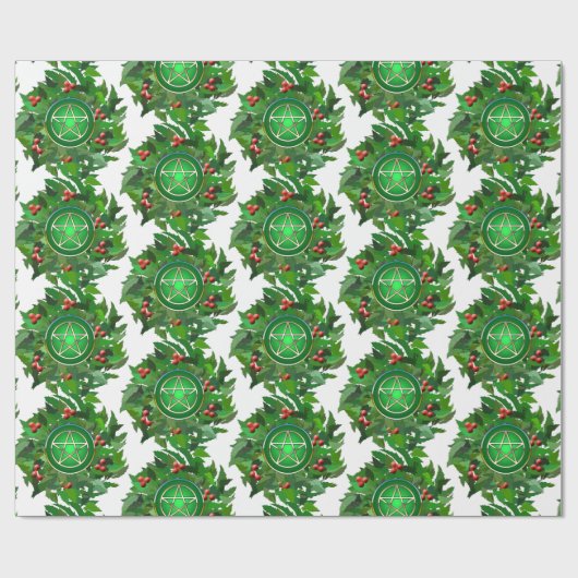 Pentacle on Holly Wreath Cadeaupapier (Vlak)