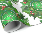 Pentacle on Holly Wreath Cadeaupapier (Rol Hoek)