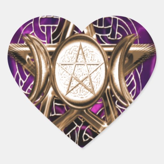 Pentacle Paars en Gold Triple Moon Hart Sticker (Voorkant)