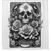 Pentacle Skelet Schedel & Rozen Tarot Kunst Douchegordijn (Voorkant)