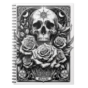 Pentacle Skelet Schedel & Rozen Tarot Kunst Notitieboek