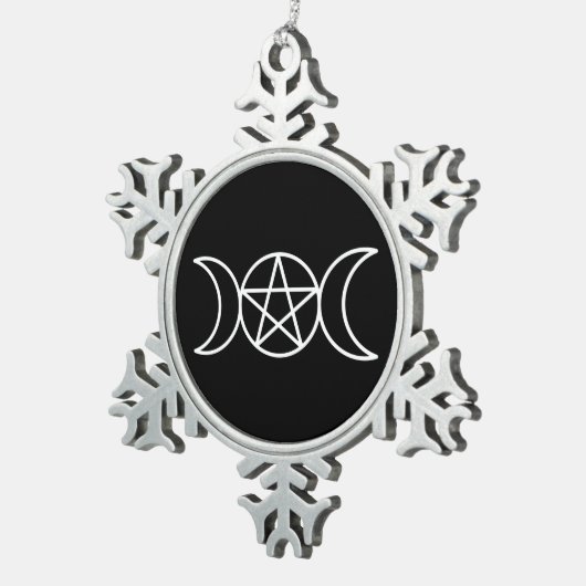 Pentacle Triple Moon Godin Tin Sneeuwvlok Ornament (Rechts)
