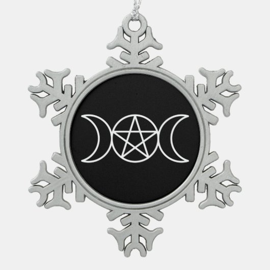 Pentacle Triple Moon Godin Tin Sneeuwvlok Ornament (Voorkant)