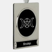 Pentacle Triple Moon Godin Verzilverd Banner Ornament (Rechts)