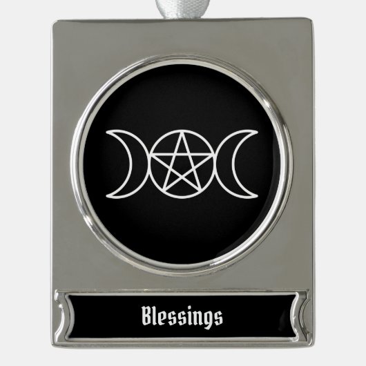 Pentacle Triple Moon Godin Verzilverd Banner Ornament (Voorkant)