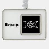 Pentacle Triple Moon Godin Verzilverd Omlijst Ornament (Voorkant)