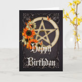 Pentagram 8 Wicca Happy Birthday Wenskaart Kaart (Gele Bloem)