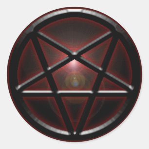 Pentagram Black/Red Shine Ronde Sticker