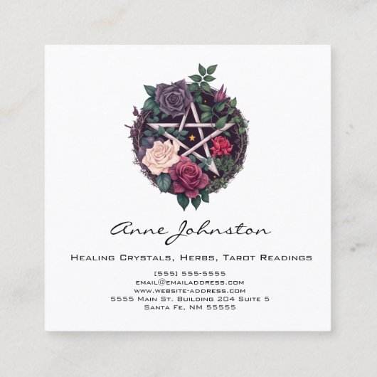 Pentagram en occult Roos vierkant Visitekaartje (Achterkant)