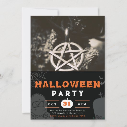 Pentagram Foto Zwarte Halloween Kaart (Voorkant)