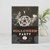 Pentagram Foto Zwarte Halloween Kaart (Staand voorkant)