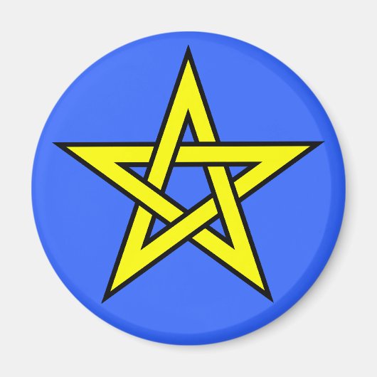 Pentagram geel op blauw magneet (Voorkant)