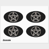 Pentagram gehamerd chroom ovale Sticker (Vel)