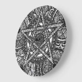 Pentagram Mandala WaClock - zwart-wit design Grote Klok (Hoek)