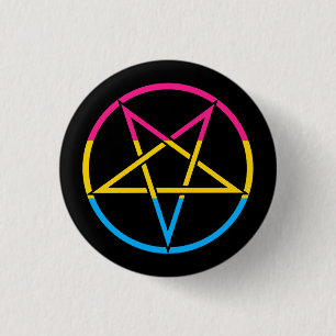 Pentagram met omgekeerde panseksuele vlag ronde button 3,2 cm
