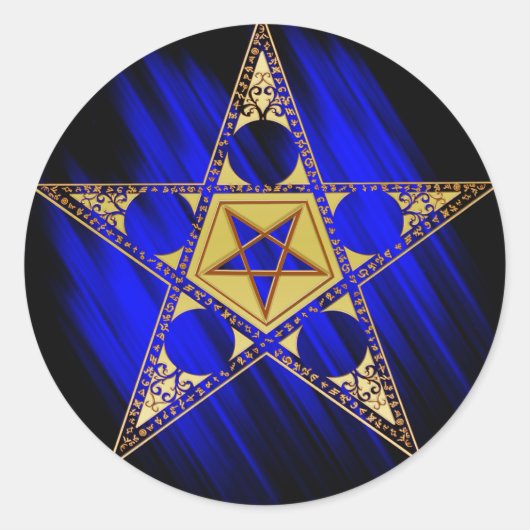 Pentagram met onderste ster ronde sticker (Voorkant)