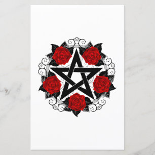 Pentagram met rode rozen