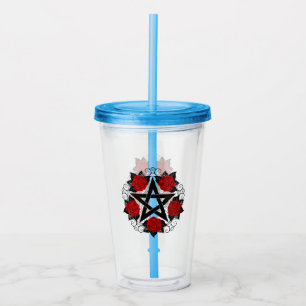 Pentagram met rode rozen acryl drinkbeker