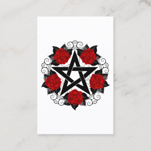 Pentagram met rode rozen afsprakenkaartje (Voorkant)