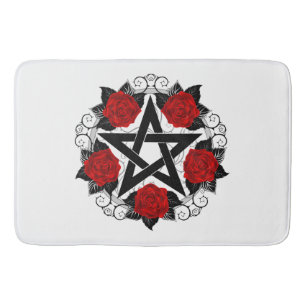 Pentagram met rode rozen badmat