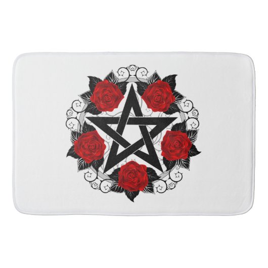 Pentagram met rode rozen badmat (Voorkant)